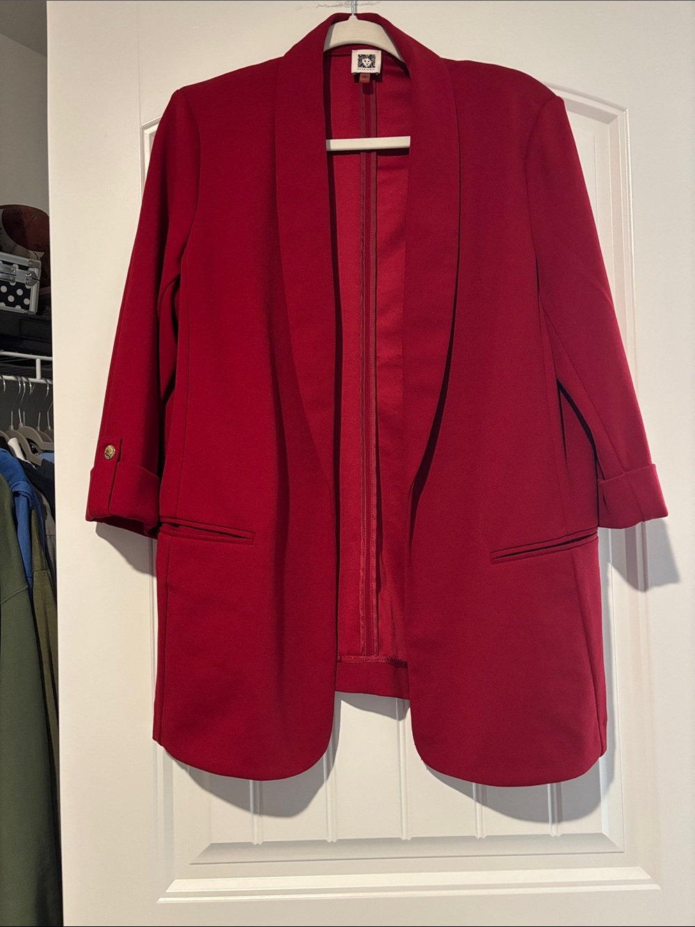 Anne Klein Red Open-Front Blazer with Shawl Collar